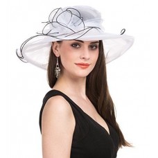SAFERIN Mujer&apos;s Wide Brim Solid Organza Church Kentucky Dress Derby Hat White... 756330296353 eb-87266155
